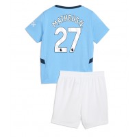 Camisa de Futebol Manchester City Matheus Nunes #27 Equipamento Principal Infantil 2024-25 Manga Curta (+ Calças curtas)